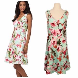 CHAPS Dress Floral A-Line V-Neck Princess Seam Sleeveless Green Size 10